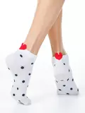 Короткие женские хлопковые носки с пикотом-«сердечком» в горошек 222 белый, , 36-39 (23-25), CONTE ELEGANT, - 1