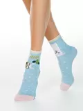 Хлопковые женские носки conte happy с рисунками "лама и кактус" 173 голубой, , 36-39 (23-25), CONTE ELEGANT, - 1