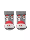 Махровые новогодние носочки "санта-клаус" для самых маленьких 447 серый, , 9-10, CONTE-KIDS, - 1