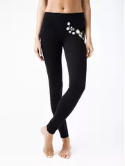 Ультраэластичные джеггинсы с металлической вышивкой flores nero, , 164-98/M, CONTE ELEGANT, - 3