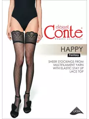Чулки женские в горошек с ажурной резинкой happy conte nero, , 27-29 (3/4), CONTE ELEGANT, - 3