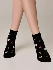 Короткие женские хлопковые носки с рисунками ©disney и пикотом-«язычком» 361 черный, , 36-39 (23-25), , - 2