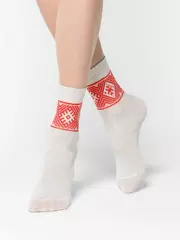 Носки женские с принтом fantasy из смесовой пряжи с хлопком и льном 274 бежевый, , 36-39 (23-25), CONTE ELEGANT, - 1