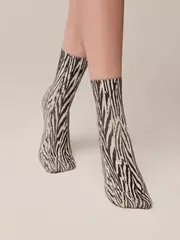 Носки женские с принтом из смесовой пряжи с хлопком и льном fantasy 405 бежевый, , 36-39 (23-25), , - 2