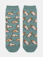 Хлопковые женские носки happy с рисунками "corgi" 388 серо-бирюзовый, , 36-39 (23-25), , - 4