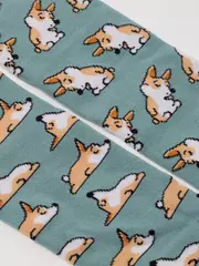 Хлопковые женские носки happy с рисунками "corgi" 388 серо-бирюзовый, , 36-39 (23-25), , - 5