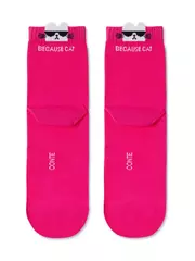Хлопковые женские носки classic с пикотом «cat» 250 фуксия, , 40-41 (27), CONTE ELEGANT, - 3