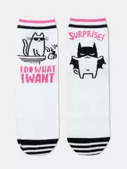 Хлопковые женские носки happy c рисунками "cat & surprise" 357 белый, , 36-39 (23-25), CONTE ELEGANT, - 3