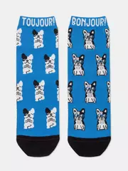 Хлопковые женские носки happy с рисунком «french bulldog» 389 синий, , 36-39 (23-25), , - 3