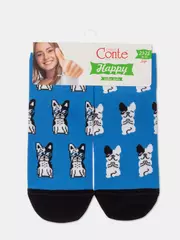 Хлопковые женские носки happy с рисунком «french bulldog» 389 синий, , 36-39 (23-25), , - 5