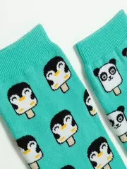 Хлопковые женские носки happy c рисунками "panda & penguin" 372 бирюза, , 36-39 (23-25), CONTE ELEGANT, - 4