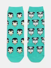 Хлопковые женские носки happy c рисунками "panda & penguin" 372 бирюза, , 36-39 (23-25), CONTE ELEGANT, - 3