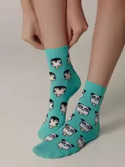 Хлопковые женские носки happy c рисунками "panda & penguin" 372 бирюза, , 36-39 (23-25), CONTE ELEGANT, - 2