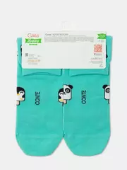 Хлопковые женские носки happy c рисунками "panda & penguin" 372 бирюза, , 36-39 (23-25), CONTE ELEGANT, - 6