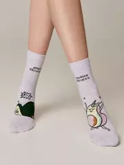 Хлопковые женские носки happy с рисунком «fitness» 385 светло-серый, , 36-39 (23-25), , - 2