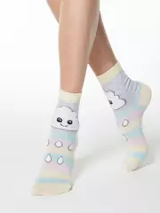 Хлопковые женские носки happy с пушистым рисунком "тучка" 424 светло-серый, , 36-39 (23-25), CONTE ELEGANT, - 1