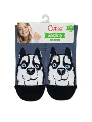 Хлопковые женские носки happy с пушистым рисунком "хаски" 425 темный джинс, , 36-39 (23-25), CONTE ELEGANT, - 3