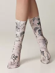 Удлиненные женские носки с хлопком fantasy 391 бежевый, , 36-39 (23-25), CONTE ELEGANT, - 2