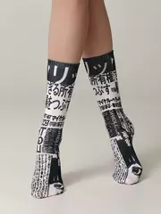 Удлиненные женские носки с хлопком fantasy 390 черно-белый, , 36-39 (23-25), CONTE ELEGANT, - 2