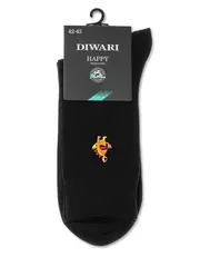 Однотонные хлопковые мужские носки с вышивкой happy 514 черный, , 40-41 (25), DIWARI, - 3