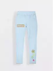 Джеггинсы для девочки с ярким рисунком из неоновых стразов rock star crystal blue, , 140,146-76, CONTE ELEGANT, - 3