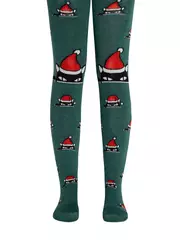 Колготки детские новогодние с помпоном «xmas cat» conte-kids 557 темно-бирюзовый, , 92-98 (14), CONTE-KIDS, - 1