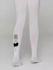 Колготки детские из микрофибры с рисунком и декором pretty bianco, , 104-110, CONTE ELEGANT, - 3