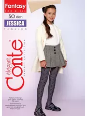 Плотные детские меланжевые колготки с рисунком «звезды» jessica grafit, , 116-122, CONTE ELEGANT, - 1