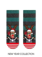 Новогодние детские короткие носки "рудольф" с пушистой нитью 375 темно-бирюзовый, , 20-22, CONTE-KIDS, - 1