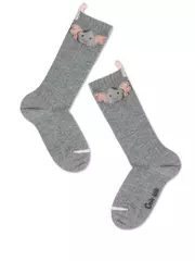 Удлиненные детские носки tip-top из хлопка с декоративной игрушкой 574 серый, , 16, CONTE-KIDS, - 1