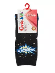 Хлопковые носки tip-top c рисунком "wow" 395 черный, , 22, CONTE-KIDS, - 2