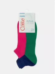 Ультракороткие женские хлопковые носки active с «язычком» 393 фуксия-зелёный, , 36-37 (23), CONTE ELEGANT, - 5