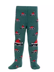 Колготки детские новогодние с помпоном «xmas cat» conte-kids 557 темно-бирюзовый, , 92-98 (14), CONTE-KIDS, - 3