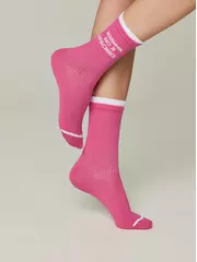Удлиненные женские носки из хлопка в рубчик с надписью «извини» 436 розовый, , 36-37 (23), CONTE ELEGANT, - 1