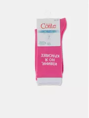 Удлиненные женские носки из хлопка в рубчик с надписью «извини» 436 розовый, , 36-37 (23), CONTE ELEGANT, - 5