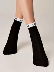 Хлопковые женские носки с рисунком «pwr grl» 440 черный, , 38-39 (25), CONTE ELEGANT, - 2