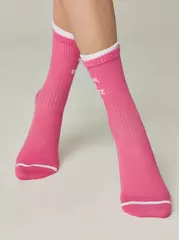 Удлиненные женские носки из хлопка в рубчик с надписью «извини» 436 розовый, , 36-37 (23), CONTE ELEGANT, - 2