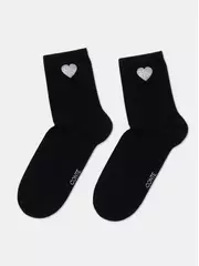 Носки женские из хлопка с сияющим рисунком "heart" 427 черный, , 36-38 (23-25), CONTE ELEGANT, - 4