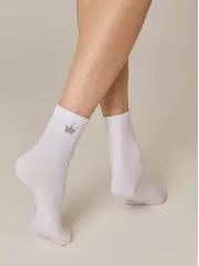 Носки женские из хлопка с сияющим рисунком "queen" 430 белый, , 36-37 (23), CONTE ELEGANT, - 3