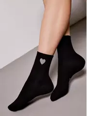 Носки женские из хлопка с сияющим рисунком "heart" 427 черный, , 36-38 (23-25), CONTE ELEGANT, - 1