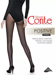 Колготки женские с имитацией шва сади и надписью fantasy positive nero, , 3, CONTE ELEGANT, - 1