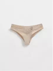 Трусы женские «бразилиана» из фактурного кружева с фигурным вырезом grafic lace lbr 1984 light almond, , 90/XS, CONTE ELEGANT, - 1