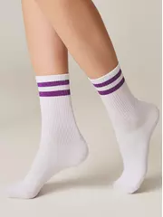 Носки женские хлопковые с яркими полосками из люрекса active 157 белый-сиреневый, , 38-39 (25), CONTE ELEGANT, - 1