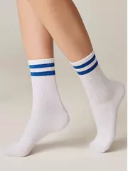 Носки женские хлопковые с яркими полосками из люрекса active 157 белый-синий, , 36-37 (23), CONTE ELEGANT, - 2