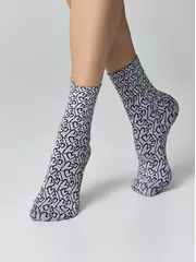 Плотные женские носки с вывязанным рисунком «сердечки» conte fantasy 23с-84сп nero-bianco, , 36-39 (23-25), CONTE ELEGANT, - 3