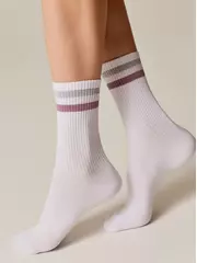 Носки женские хлопковые с яркими полосками из люрекса active 157 белый-светло-серый, , 36-37 (23), CONTE ELEGANT, - 2