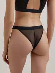Трусы женские «танга» из хлопка и эластичной сеточки rib with mesh lta 2495 black, , 90/XS, CONTE ELEGANT, - 2