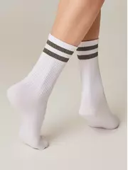 Носки женские хлопковые с яркими полосками из люрекса active 157 белый-серый, , 38-39 (25), CONTE ELEGANT, - 3