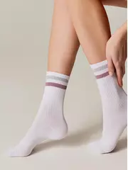 Носки женские хлопковые с яркими полосками из люрекса active 157 белый-светло-серый, , 36-37 (23), CONTE ELEGANT, - 3