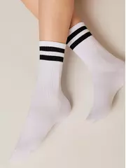 Носки женские хлопковые с яркими полосками из люрекса active 157 белый-черный, , 36-37 (23), CONTE ELEGANT, - 1